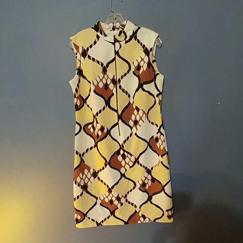 Vintage Yellow and Brown Geometric Dress